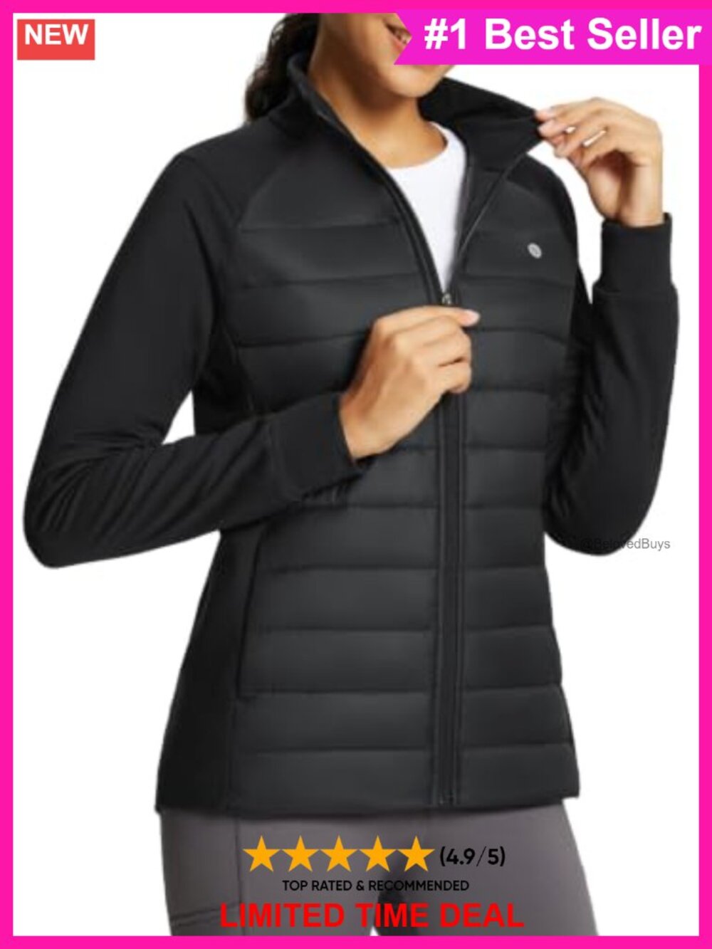 baleaf Women's Running Jacket Lightweight Puffer Coat Zip Pockets